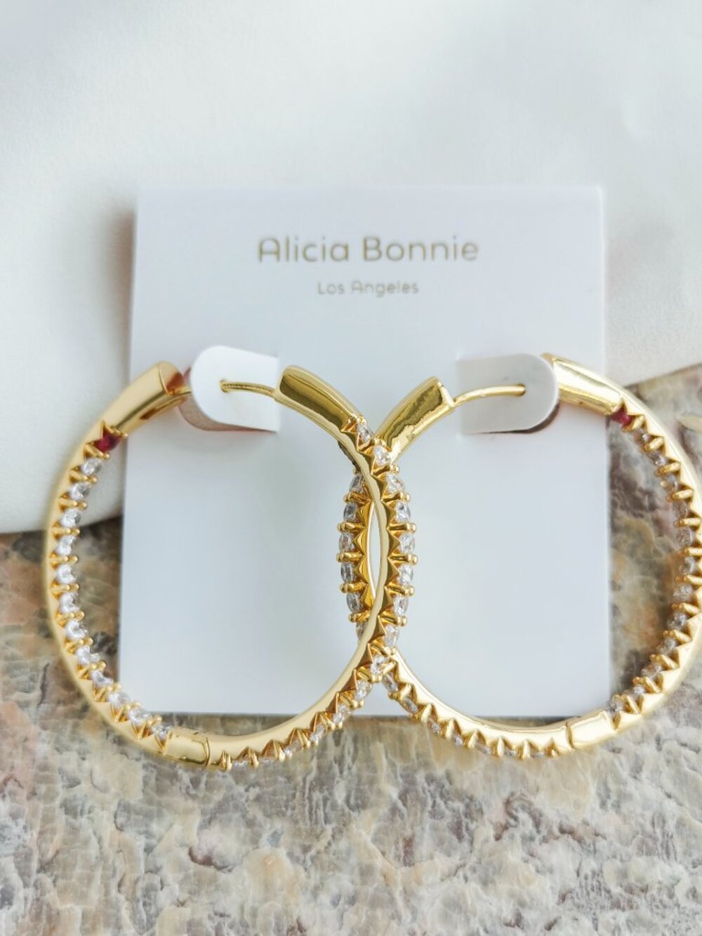 ❤️Alicia Bonnie Twinkle Delight Gold White Crystal Large Hoop Earrings